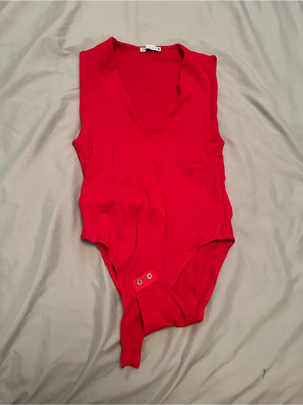 Zara Bright Red Sleeveless V-Neck Bodysuit